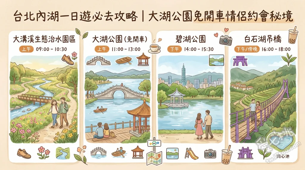 台北內湖一日遊必去攻略｜大湖公園免開車情侶約會秘境